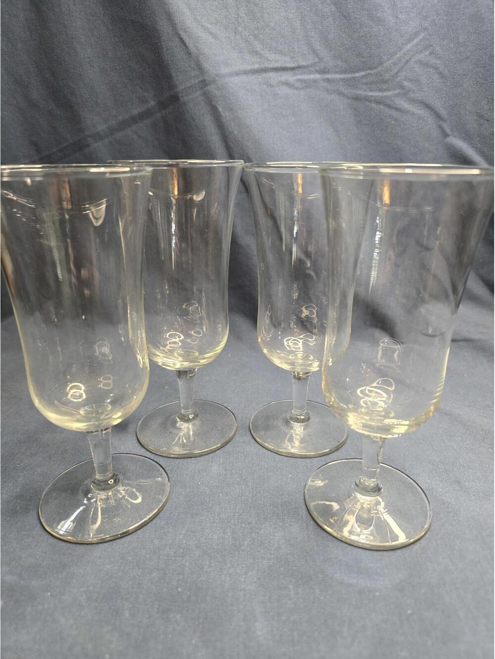 Set of 4 Vintage Clear Cut Crystal Glass Pedestal Footed Water Wine Glass 6 3/8”